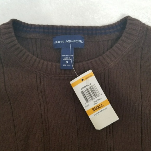 NWT John Ashford Men's Brown Cotton Knit Sweater - Picture 3 of 3